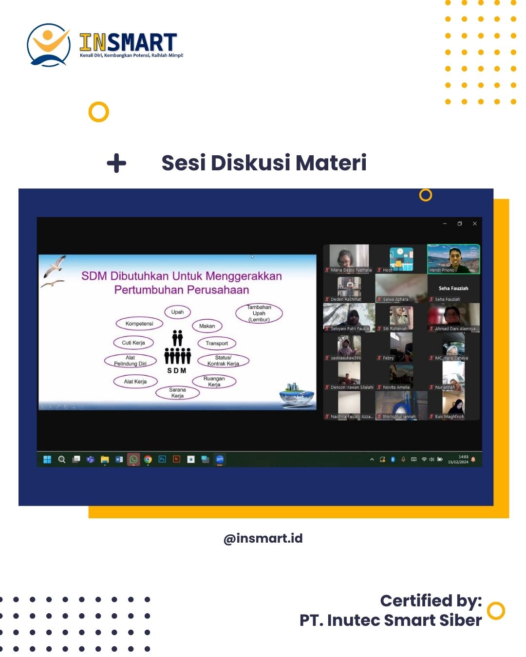 INSMART Sukses Selenggarakan Pelatihan Online Junior Staff (HR Officer)